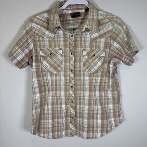 Bit & Bridle For Her Western Button Down Pearl Snap Plaid Pastel Metallic Large